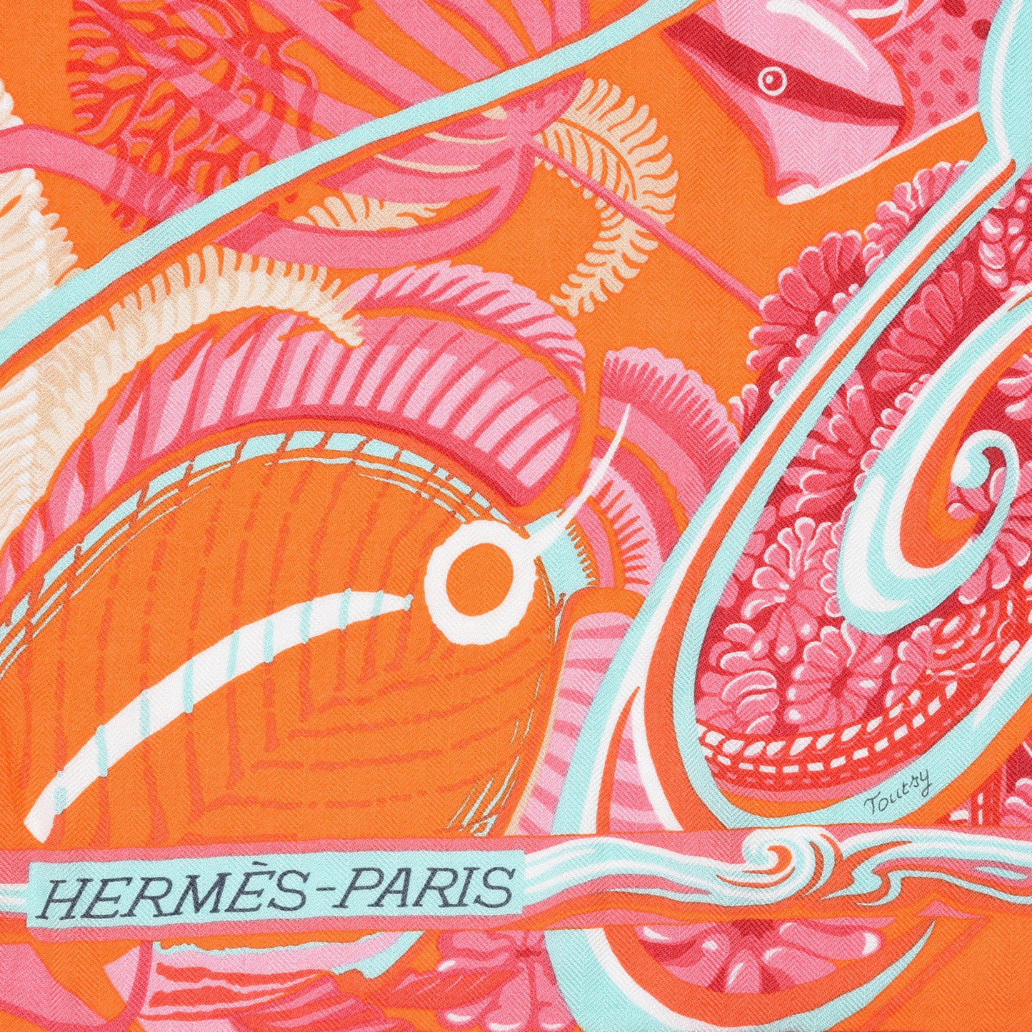 Cashmere Silk De La Mer Au Ciel Shawl 140 Orange Vert Corail