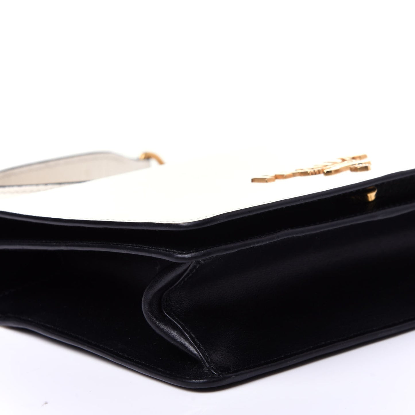 Saffiano Soft Calfskin Chain Crossbody Bag Bianco Black