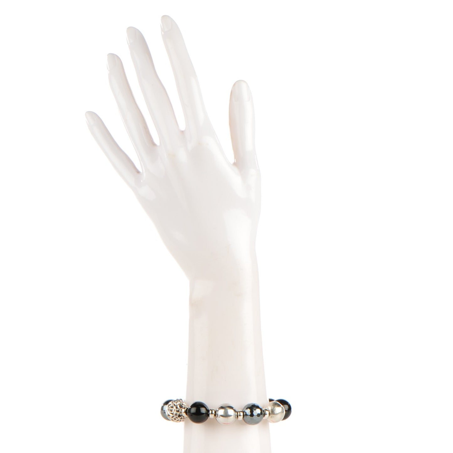 Sterling Silver Black Onyx Hematine 14mm Elements Bracelet