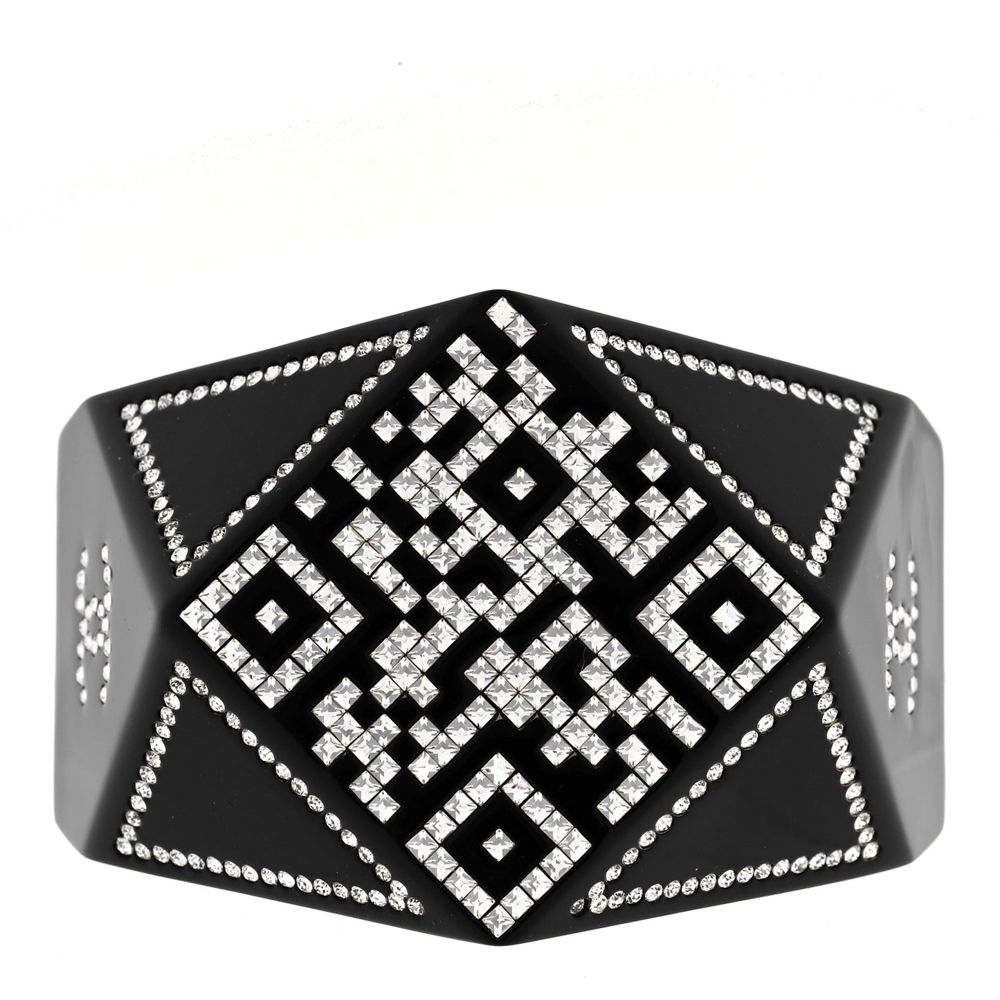 Resin Crystal CC Cuff Bracelet Black Silver