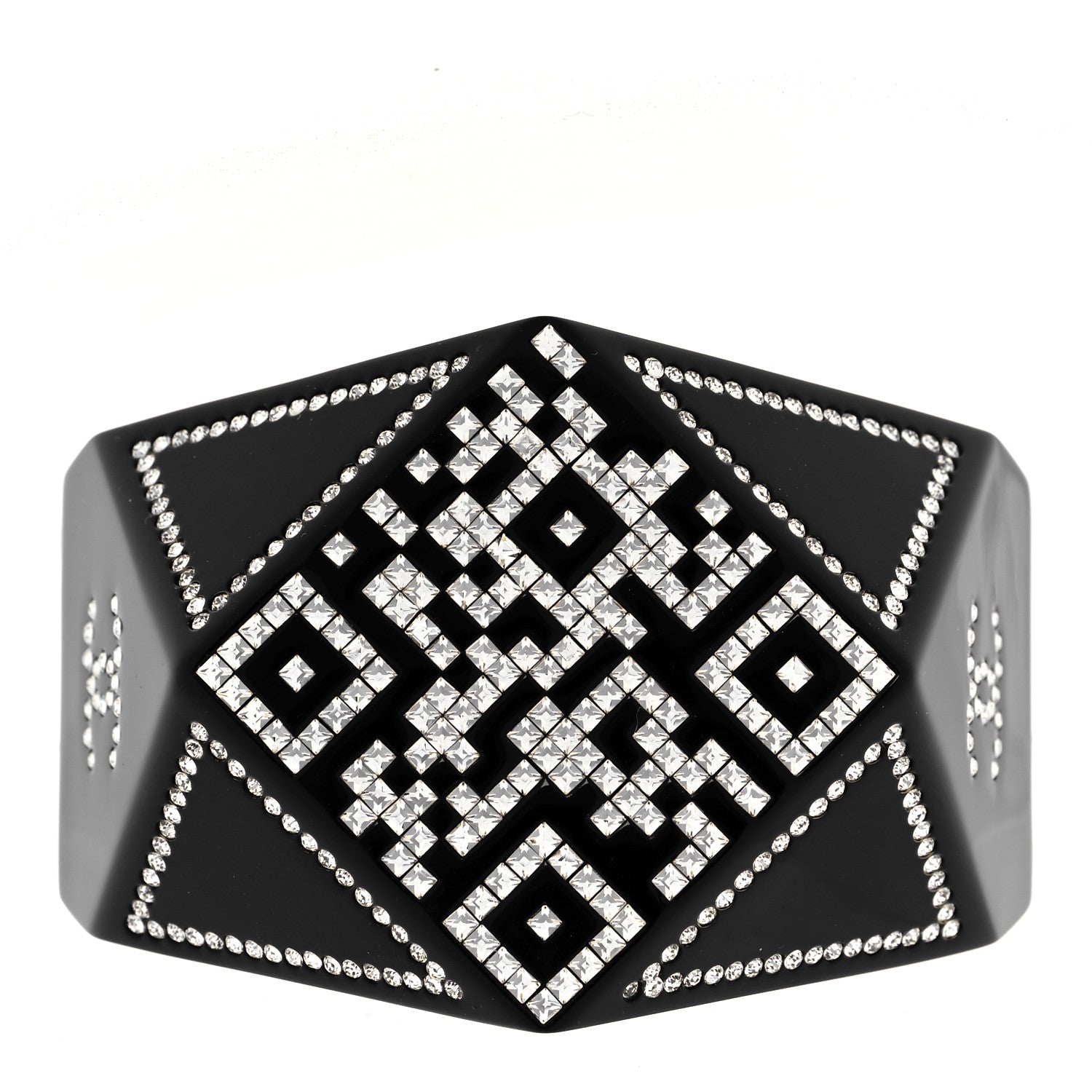 Chanel Resin Crystal CC Cuff Bracelet Black Silver 1 of 6
