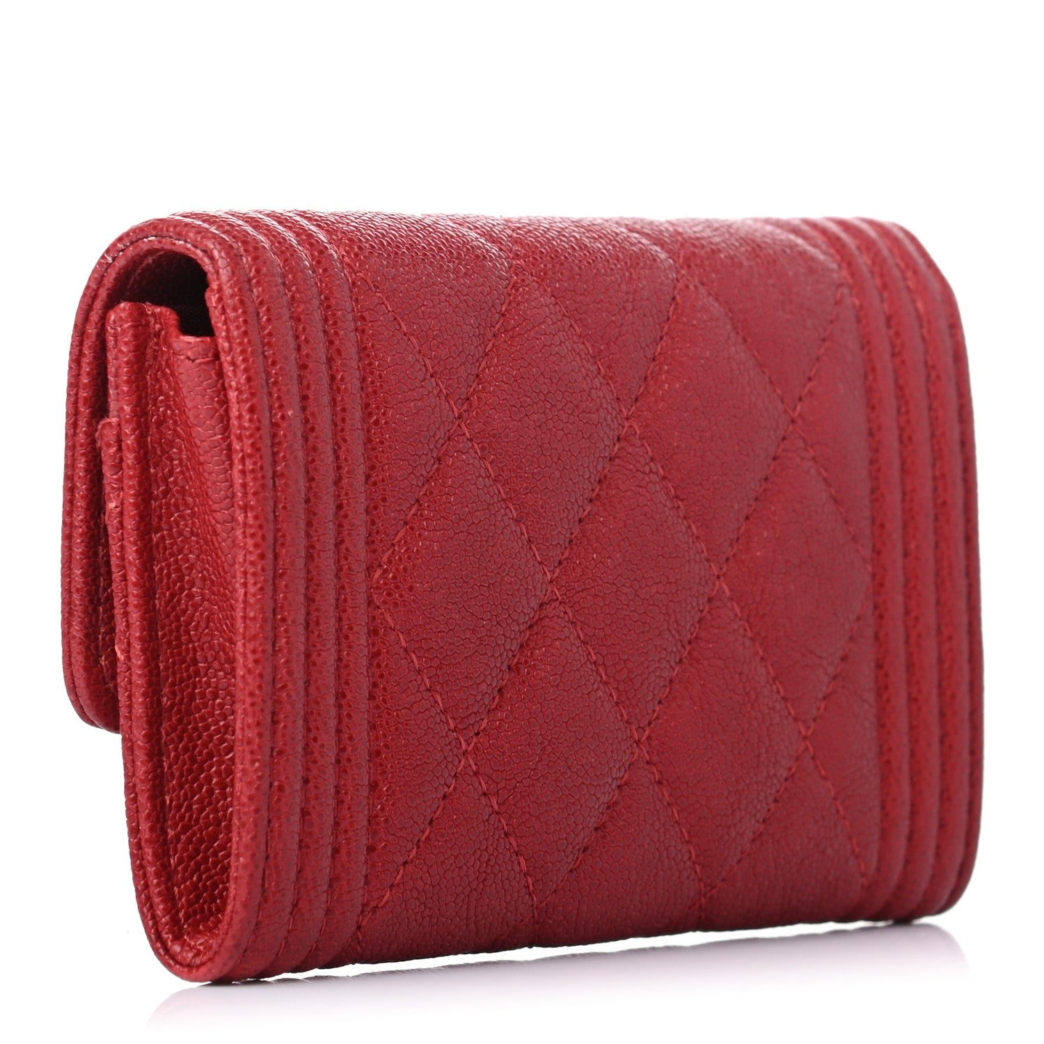Chanel Caviar Quilted Boy Flap Card Holder Wallet Red 3 of 8