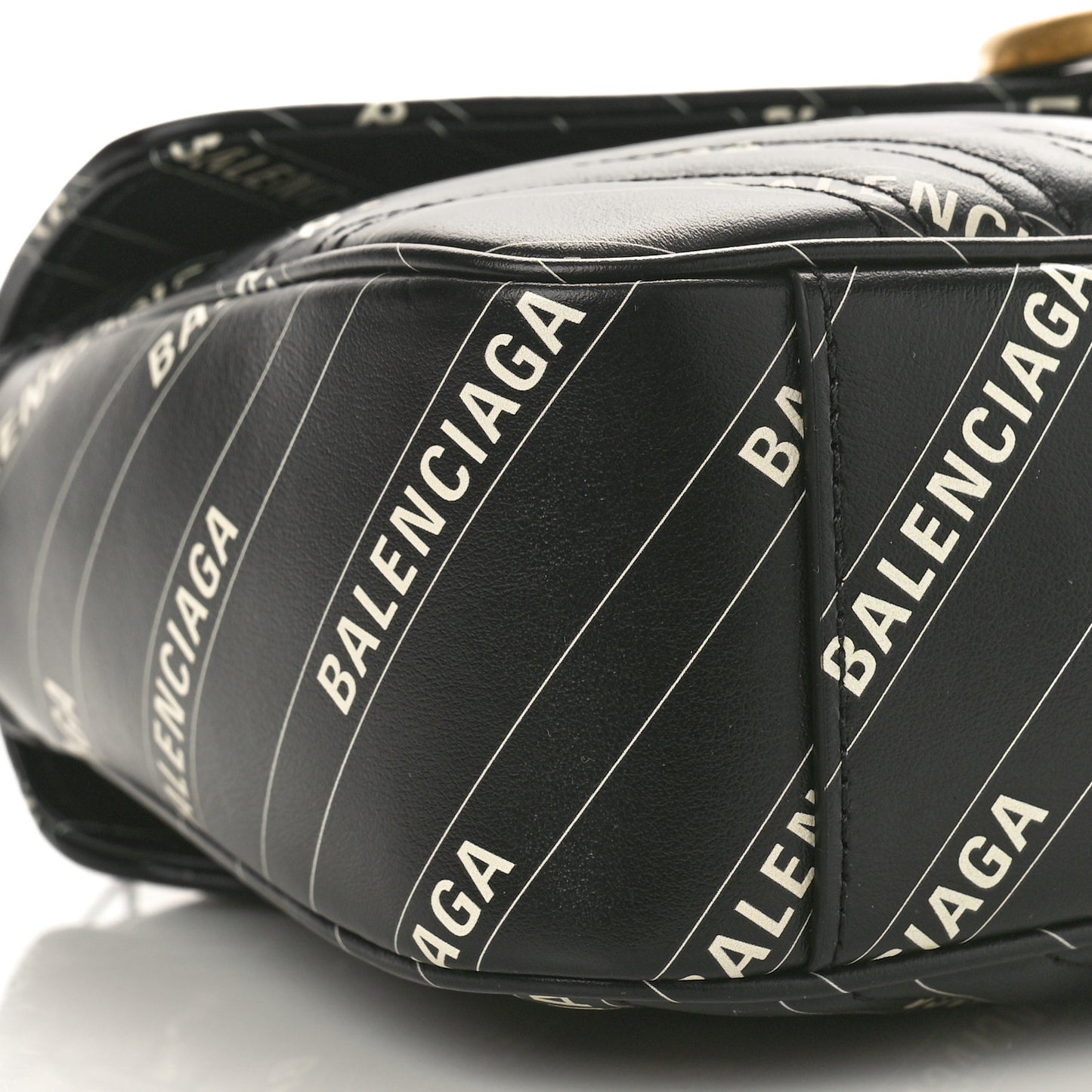 X BALENCIAGA Calfskin Matelasse Logo Print Small GG Marmont Shoulder Bag Black