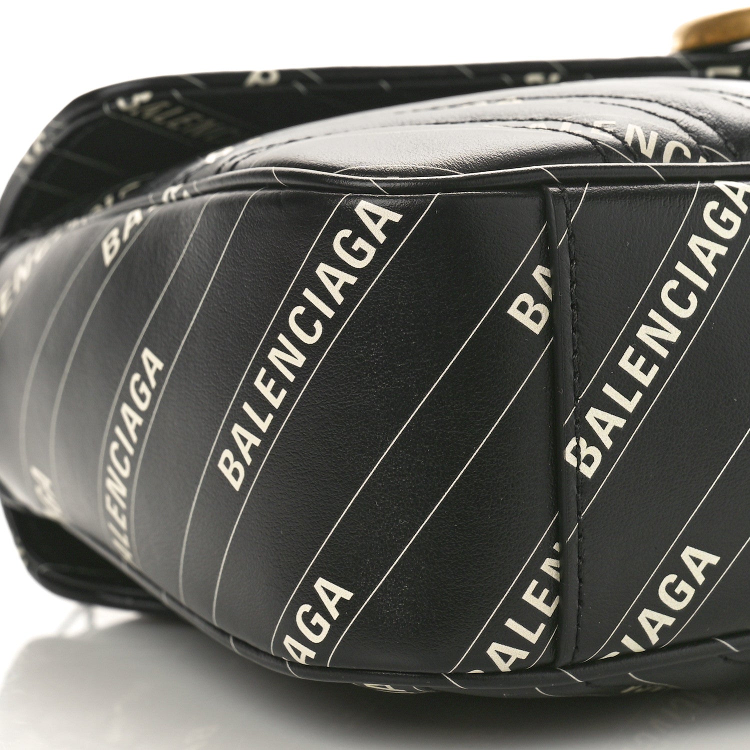 Gucci X BALENCIAGA Calfskin Matelasse Logo Print Small GG Marmont Shoulder Bag Black 9 of 11