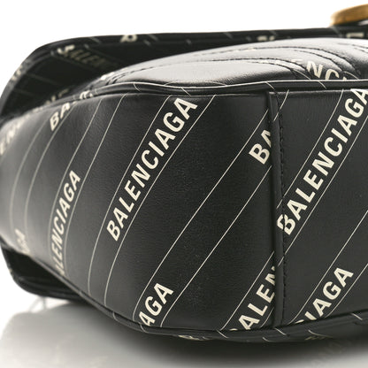 Gucci X BALENCIAGA Calfskin Matelasse Logo Print Small GG Marmont Shoulder Bag Black 9 of 11