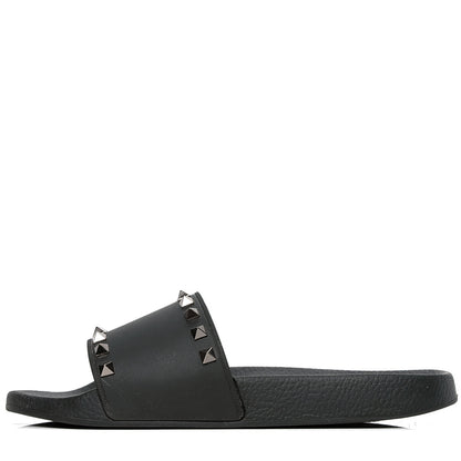 Valentino Garavani Rubber Rockstud Slide Sandals 40 Black 1 of 4