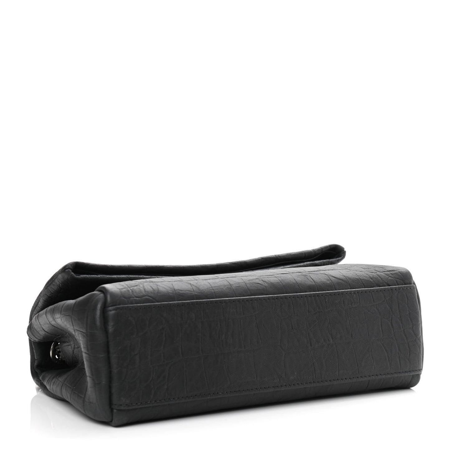 Calfskin Crocodile Embossed Medium West Hollywood Monogram Fold-Over Black