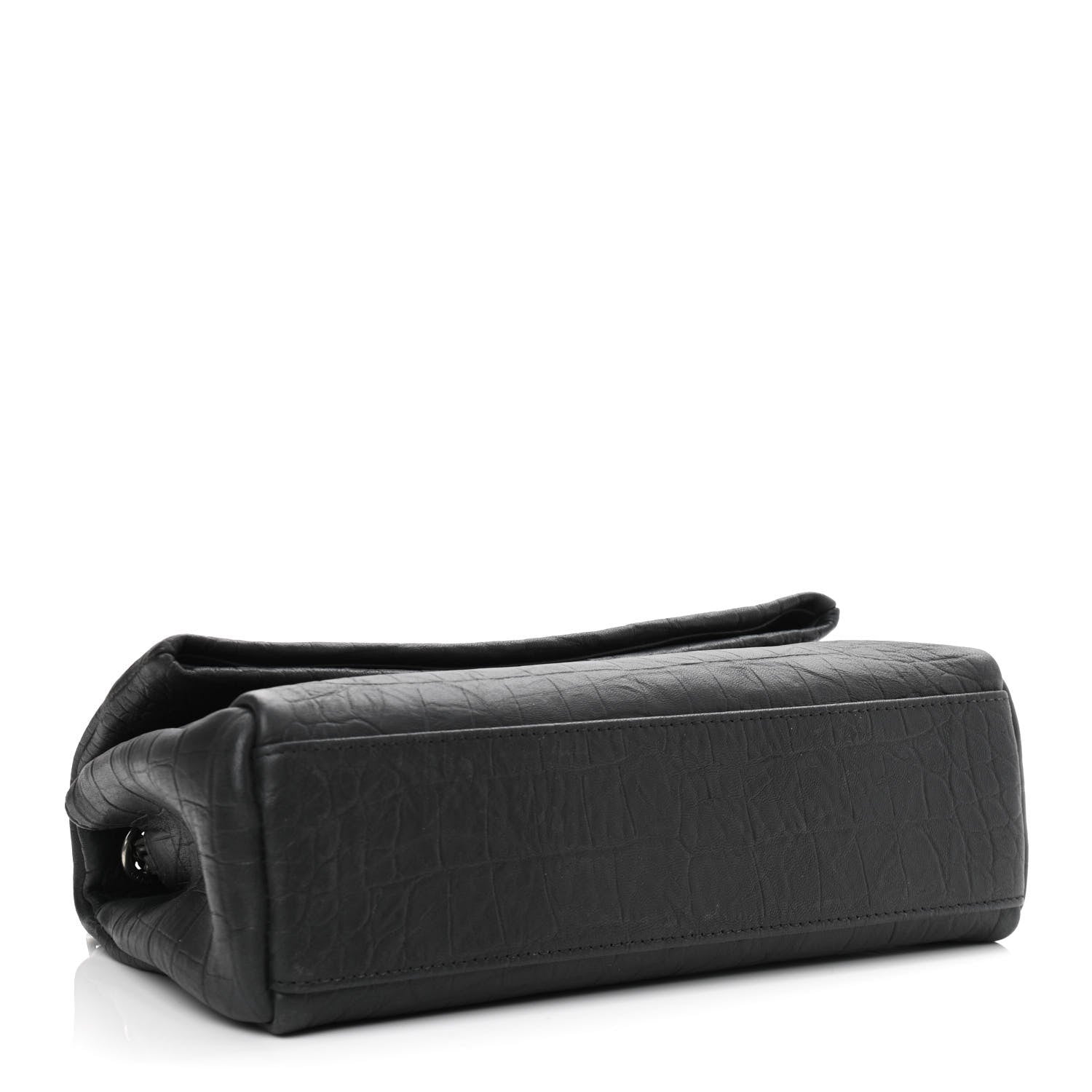 Saint Laurent Calfskin Crocodile Embossed Medium West Hollywood Monogram Fold-Over Black 4 of 11