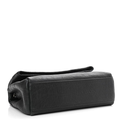 Saint Laurent Calfskin Crocodile Embossed Medium West Hollywood Monogram Fold-Over Black 4 of 11