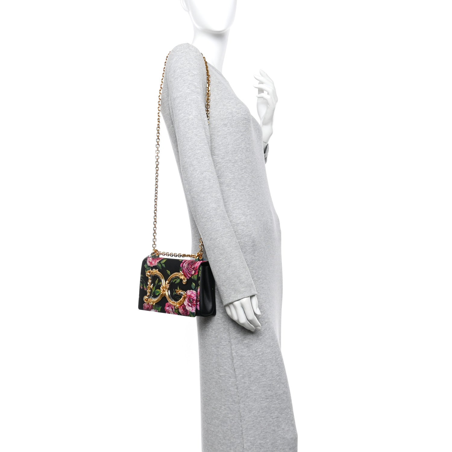 Dolce & Gabbana Calfskin Satin Floral Print DG Girls Bag Black Multicolor 2 of 10
