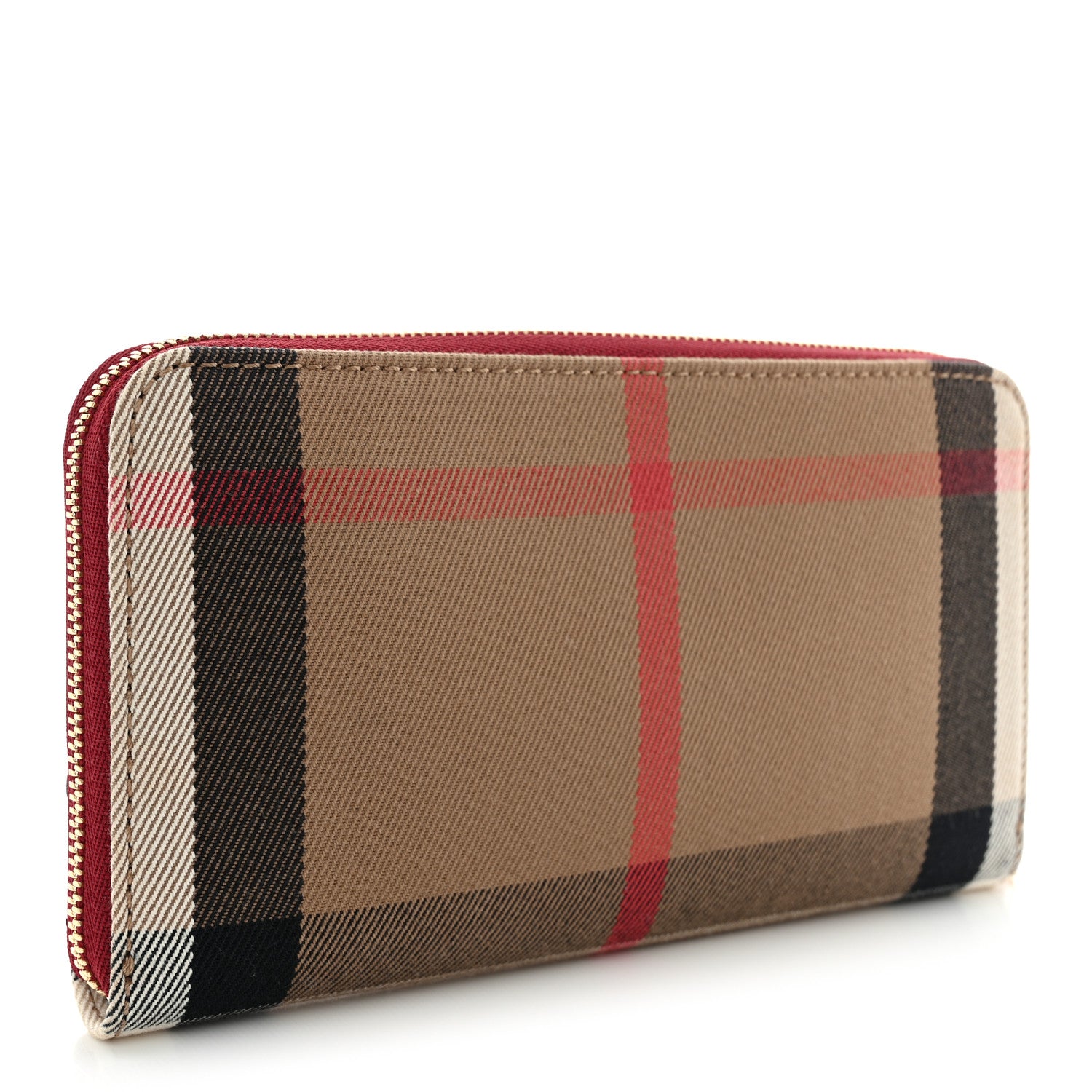 Burberry Grainy Calfskin House Check Elmore Zip Around Wallet Russet Red 3 of 7