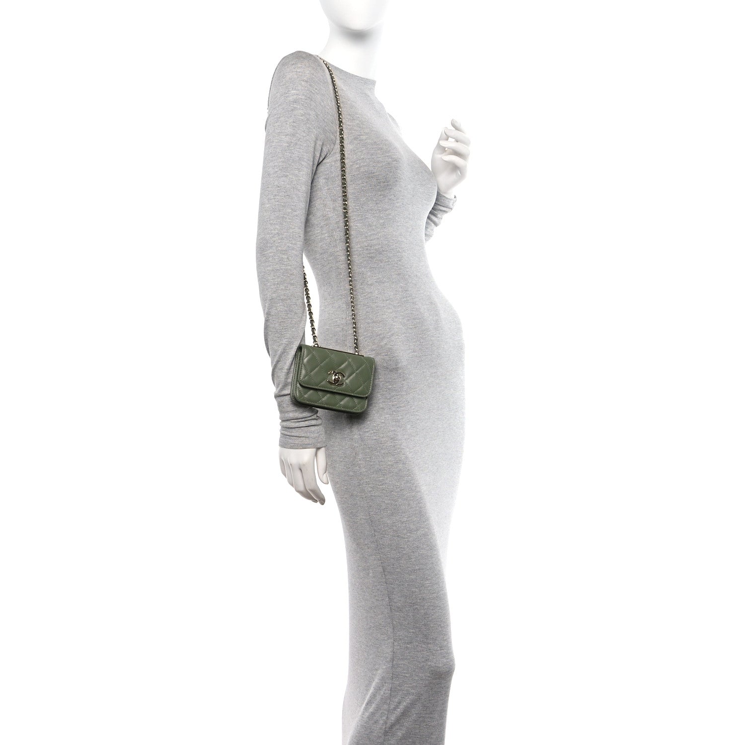Chanel Lambskin Quilted Trendy CC Card Holder On Chain Green 2 of 12