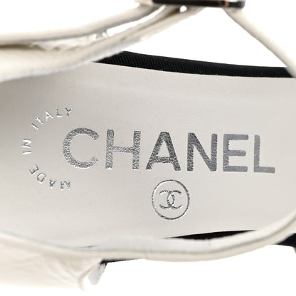 Chanel Crumpled Calfskin Satin Cap Toe CC Pumps 36 White Black 8 of 11