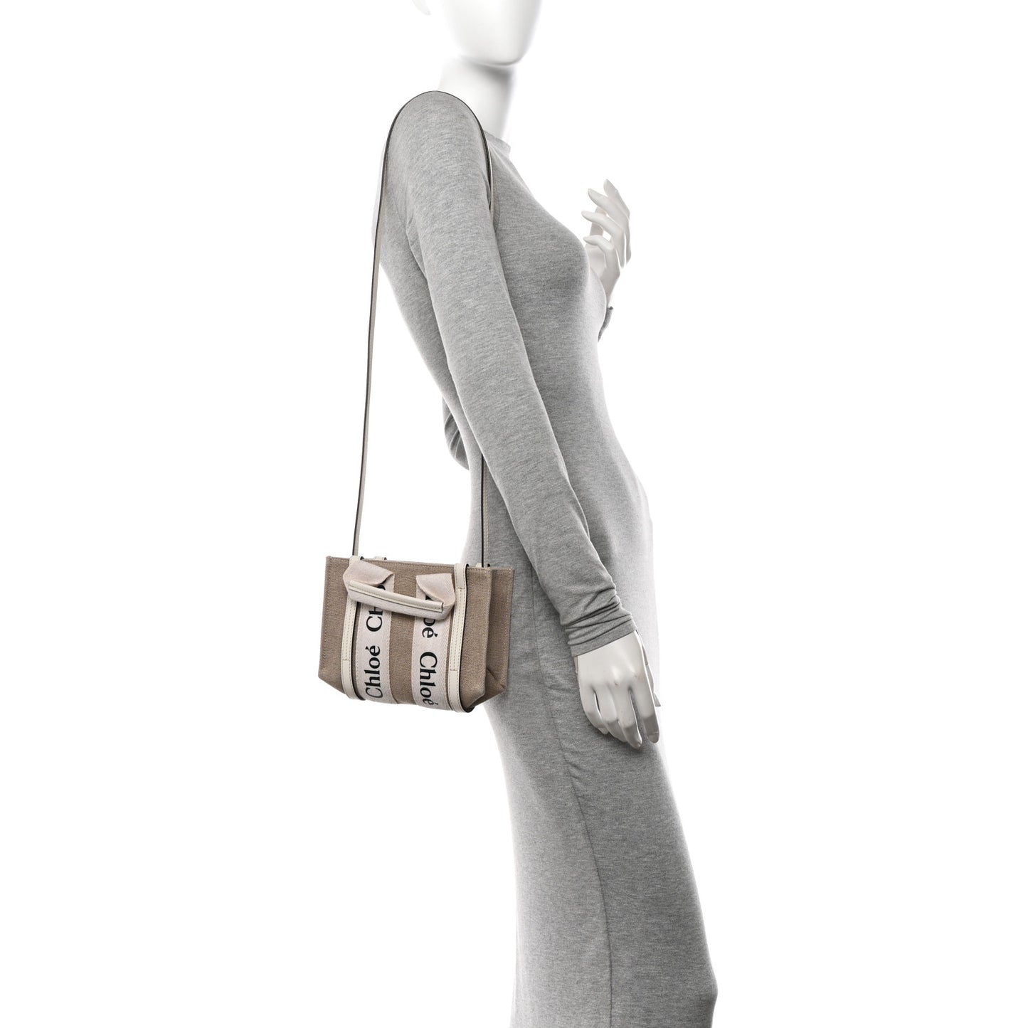 Cotton Calfskin Mini Woody Ribbon Tote White Light Brown