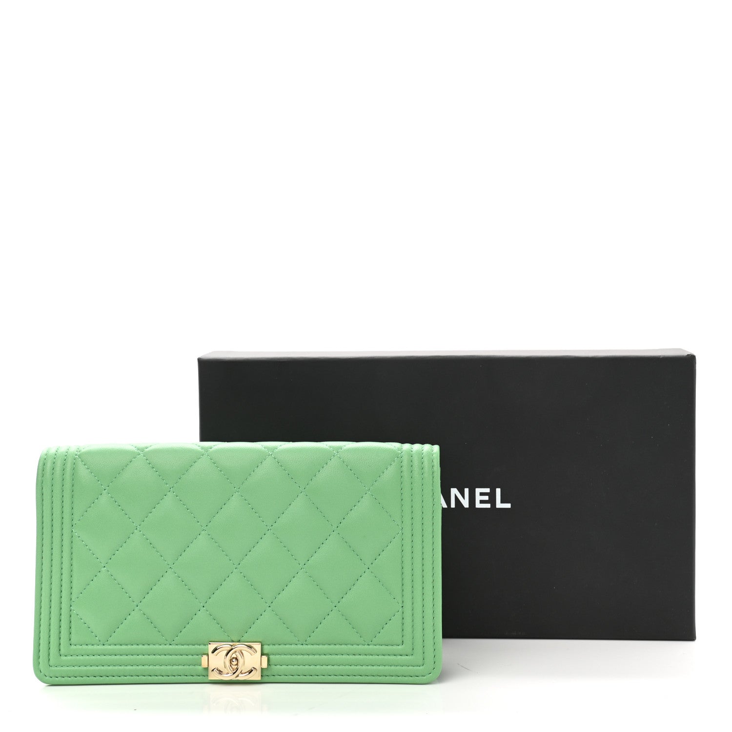 Chanel Lambskin Quilted Boy Yen Wallet Green 8 of 8
