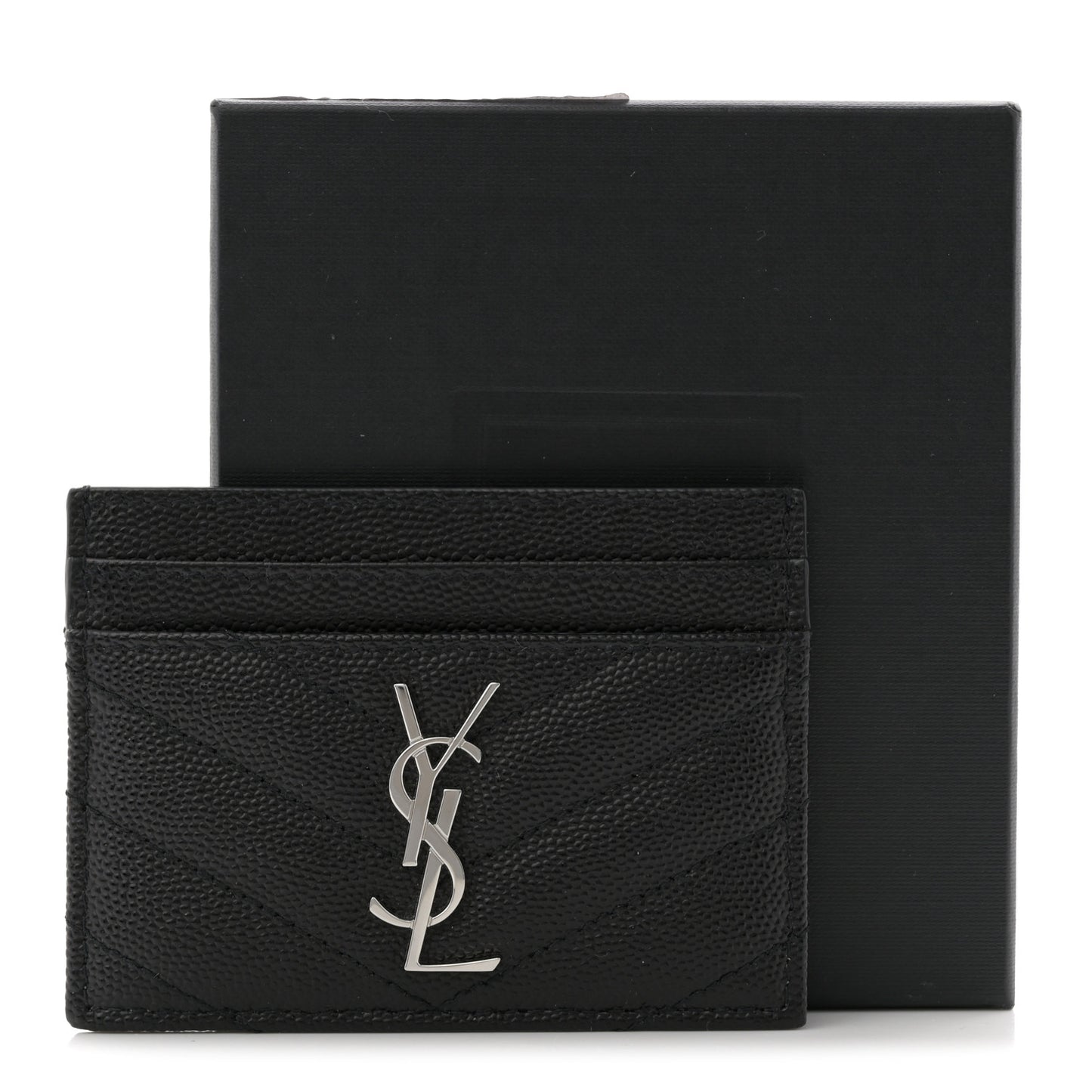 Grain De Poudre Matelasse Chevron Monogram Credit Card Case Black