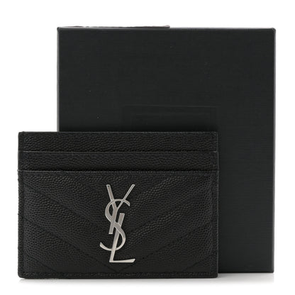 Saint Laurent Grain De Poudre Matelasse Chevron Monogram Credit Card Case Black 8 of 8