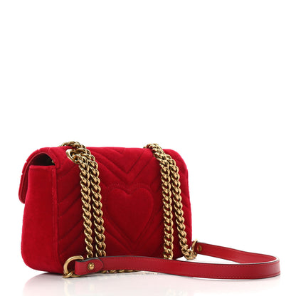 Gucci Velvet Matelasse Mini GG Marmont Shoulder Bag Hibiscus Red 3 of 9