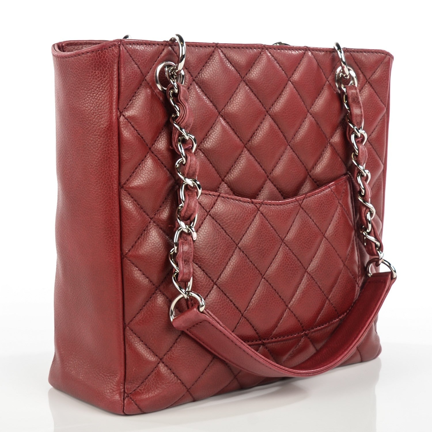 Chanel Caviar Quilted Petit Shopping Tote PST Red 3 of 8