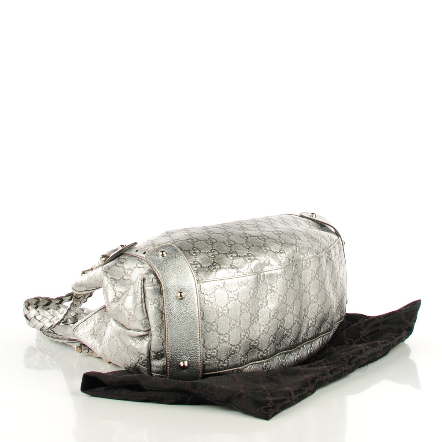 Metallic Guccissima Medium Pelham Shoulder Bag Silver