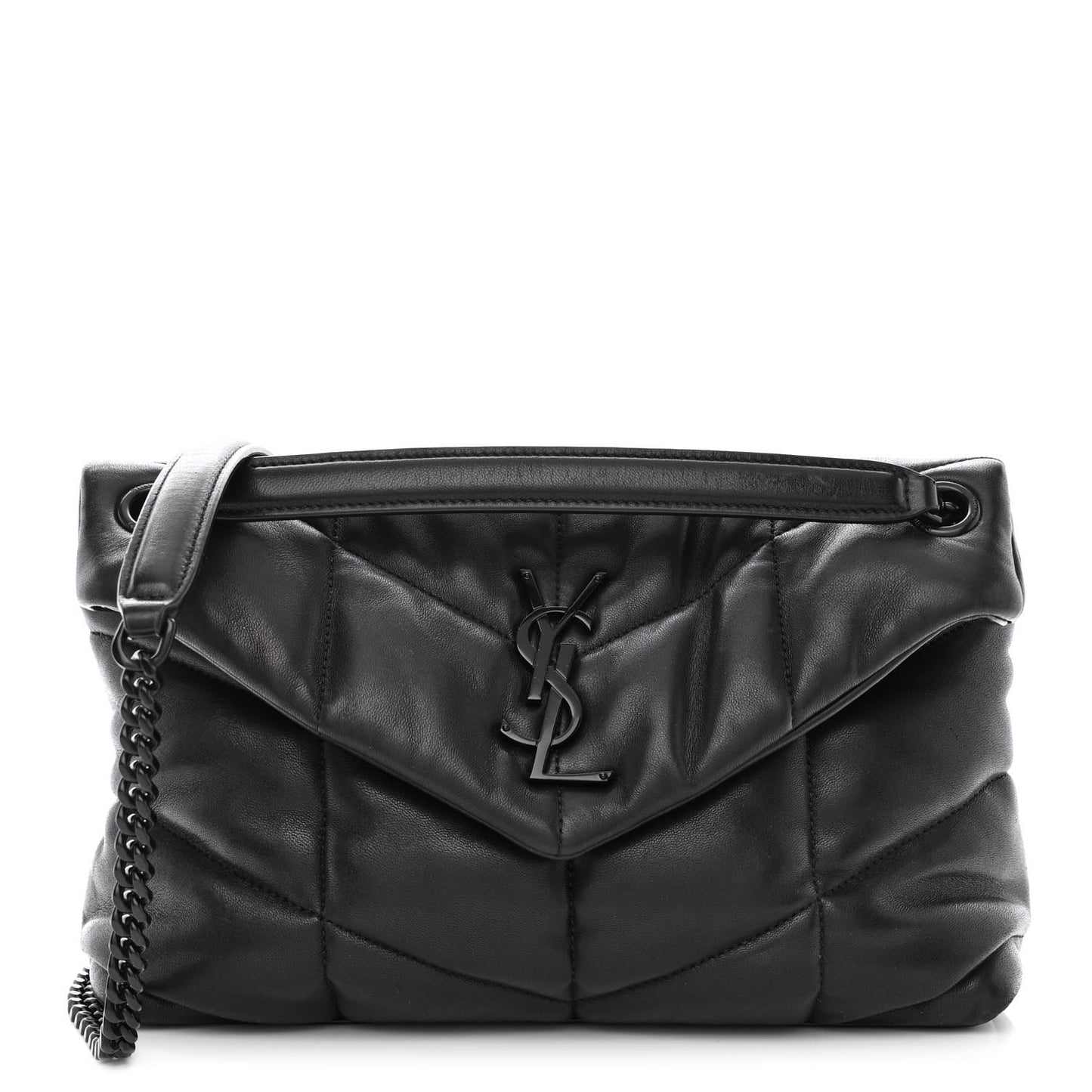 Lambskin Quilted Monogram Monochrome Small Loulou Puffer Chain Satchel Black