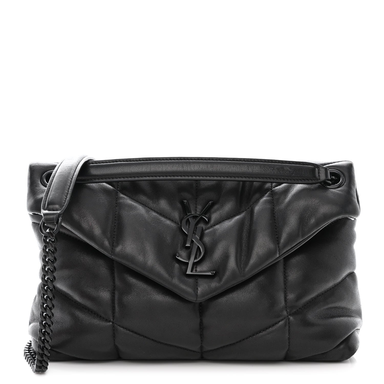 Saint Laurent Lambskin Quilted Monogram Monochrome Small Loulou Puffer Chain Satchel Black 1 of 10