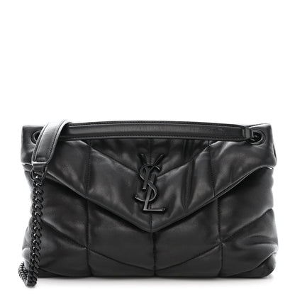 Saint Laurent Lambskin Quilted Monogram Monochrome Small Loulou Puffer Chain Satchel Black 1 of 10