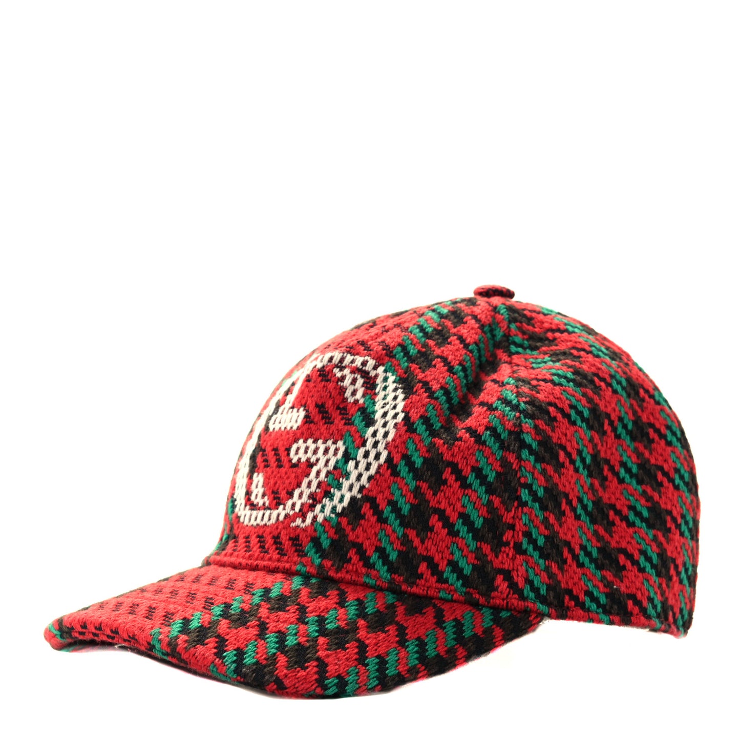 Tweed Wool Houndstooth Interlocking G Baseball Hat S Red Green
