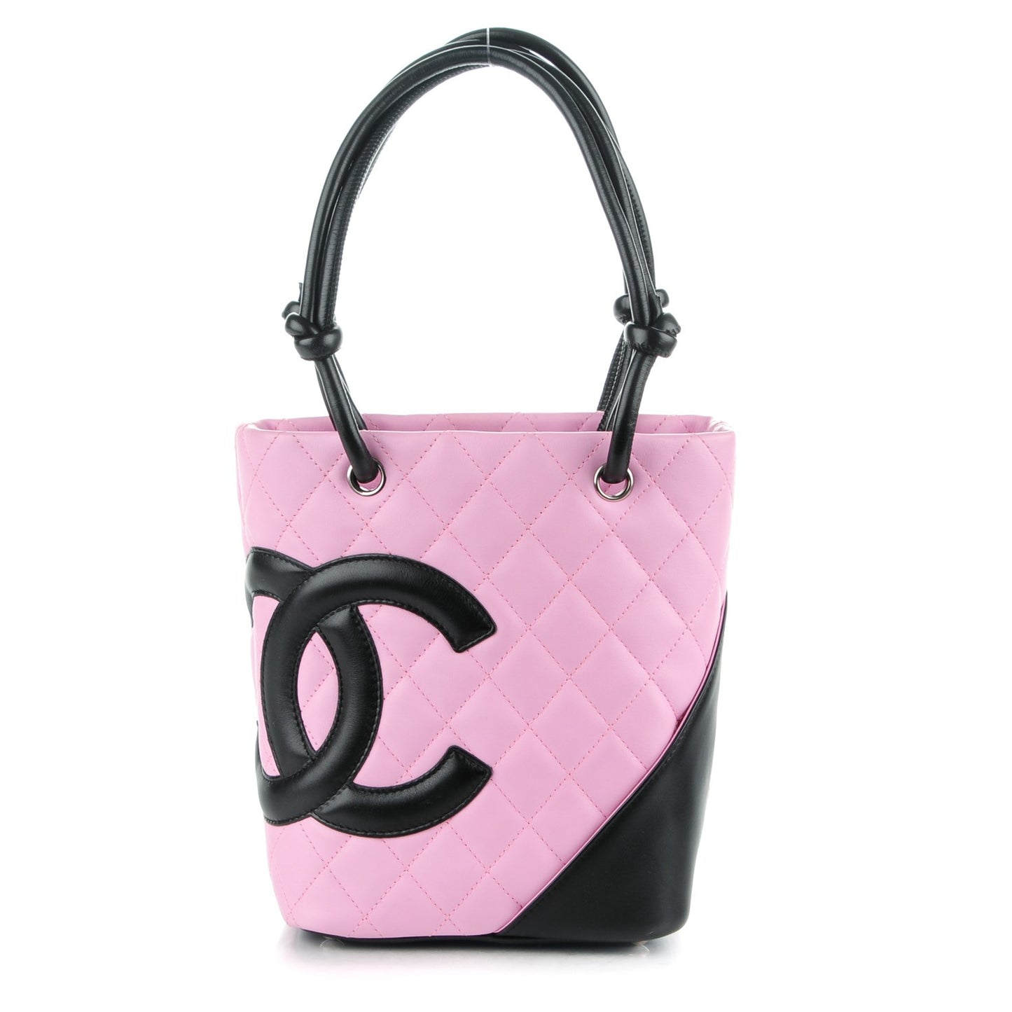 Calfskin Quilted Small Cambon Tote Pink Black