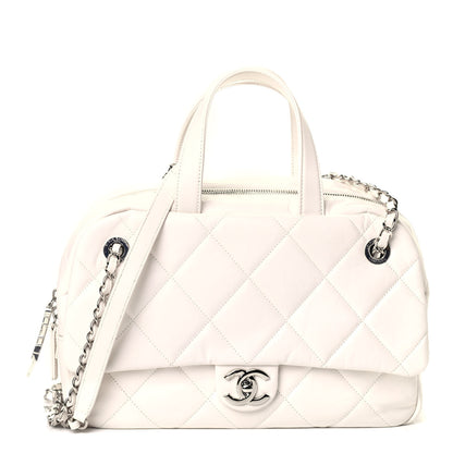 Chanel Aged Calfskin Quilted Small Express Bowling Bag White 1 of 4