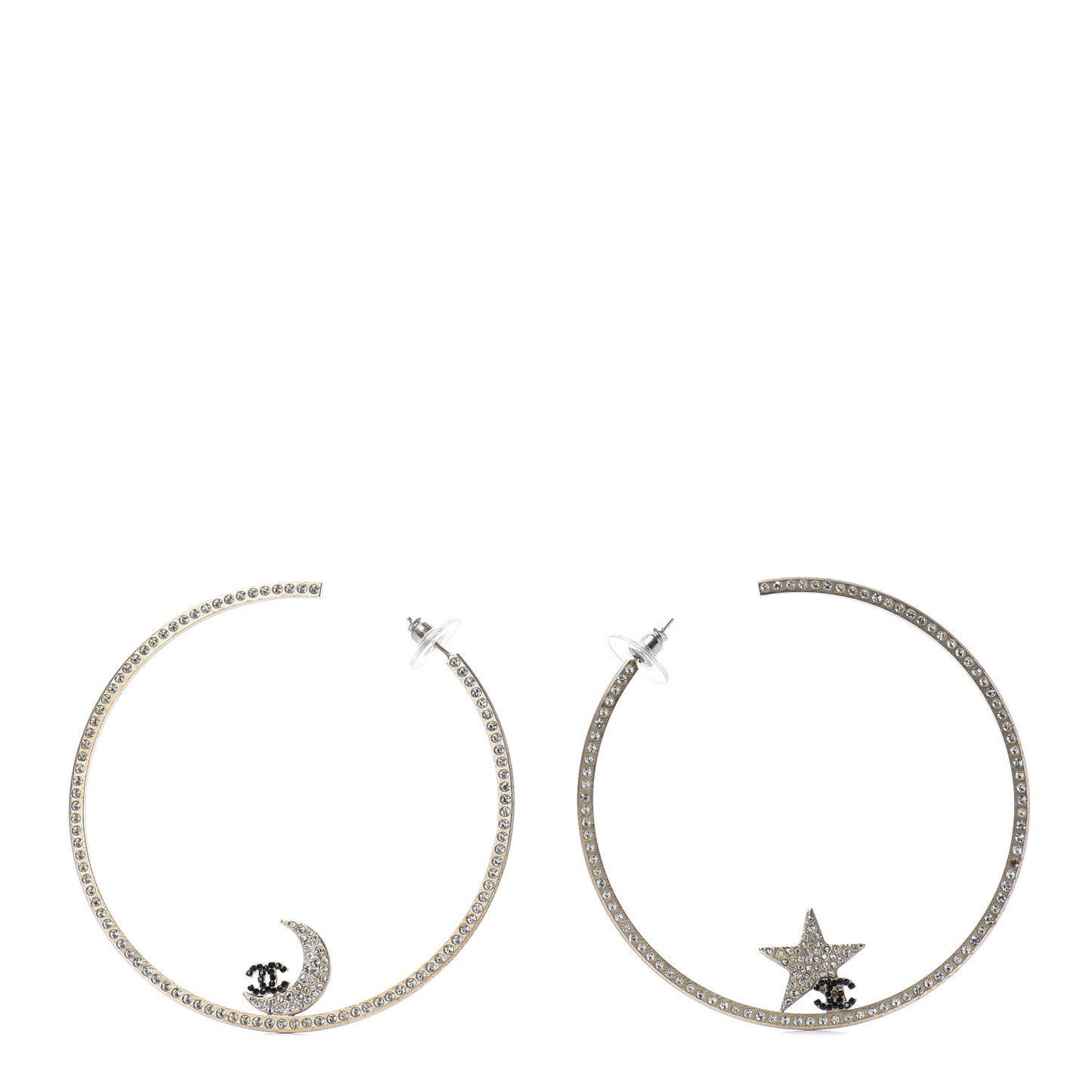 Crystal Moon Star CC Large Hoop Earrings Gold