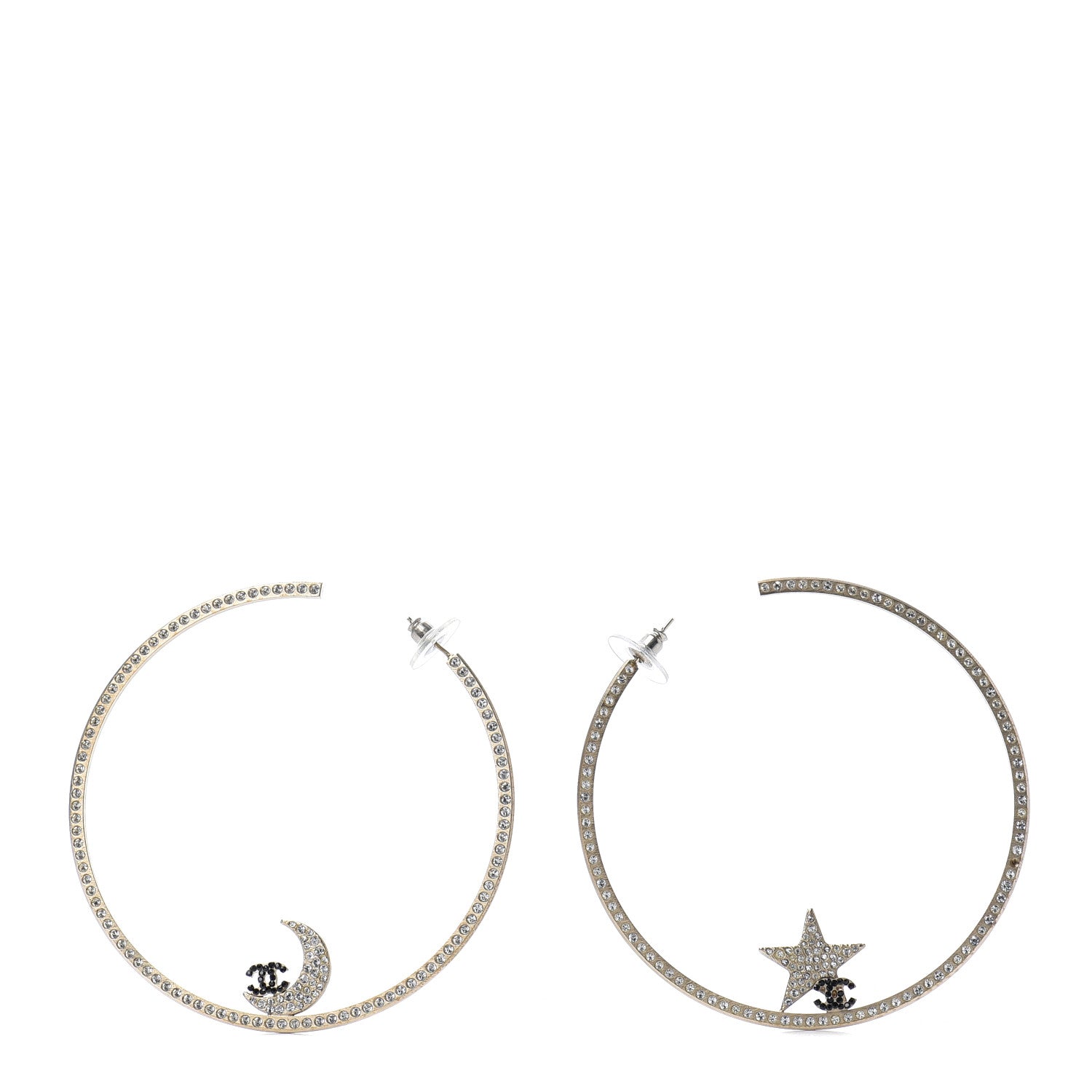 Chanel Crystal Moon Star CC Large Hoop Earrings Gold 1 of 4