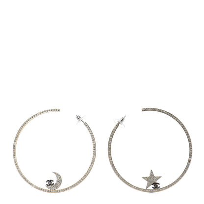Chanel Crystal Moon Star CC Large Hoop Earrings Gold 1 of 4