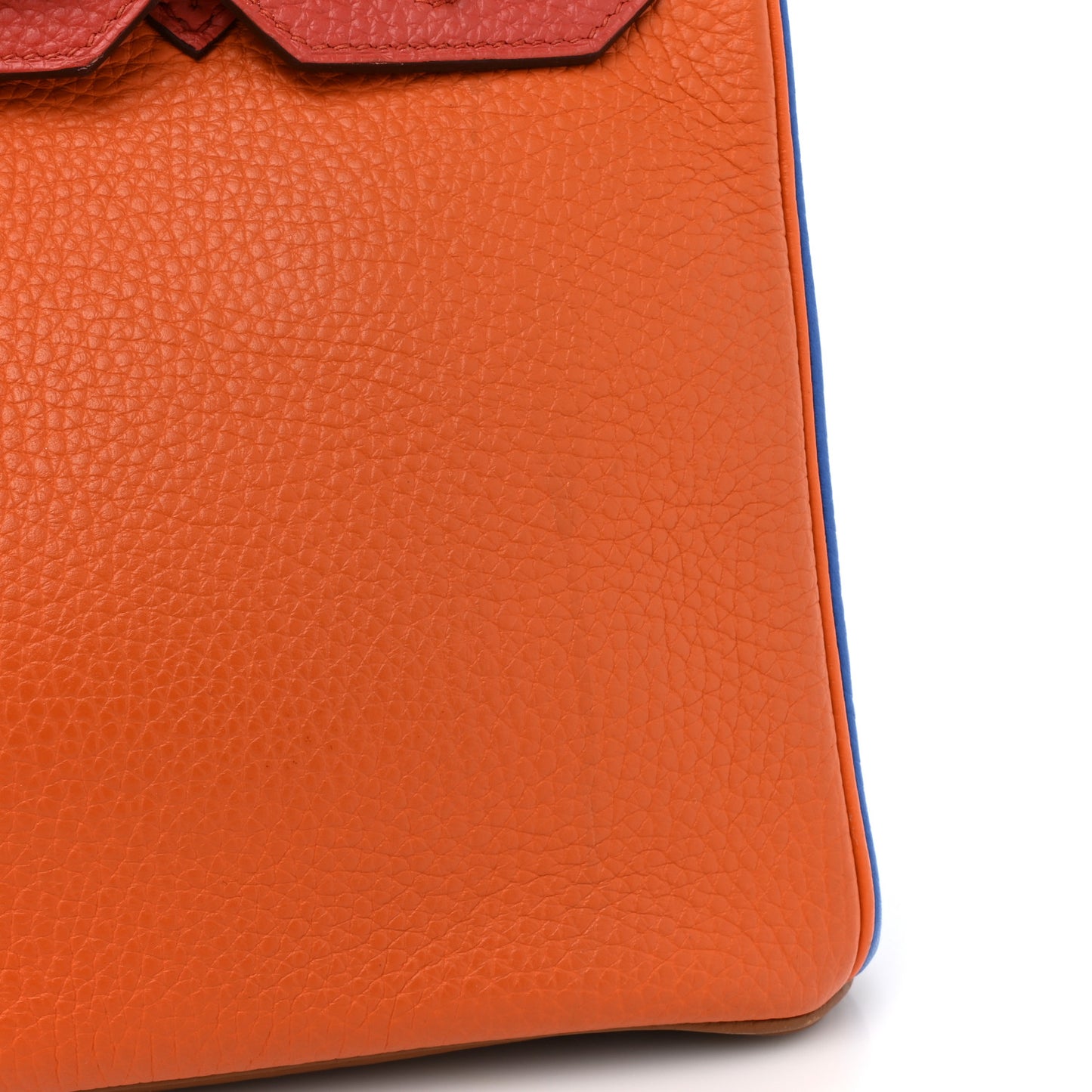 Taurillon Clemence Arlequin Birkin 30 Orange Sanguine Gold Bleu Lin Bleu Hydra Etain