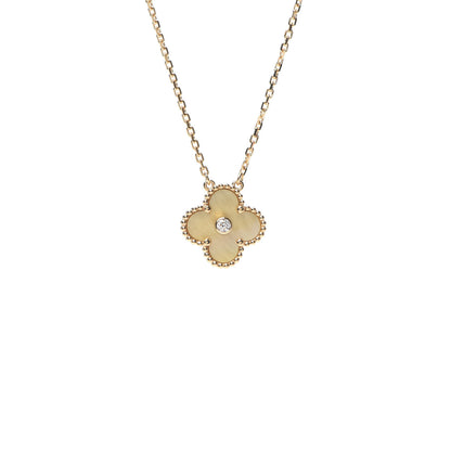 Van Cleef & Arpels 18K Yellow Gold Diamond Yellow Mother of Pearl Vintage Alhambra Pendant Necklace 3 of 7