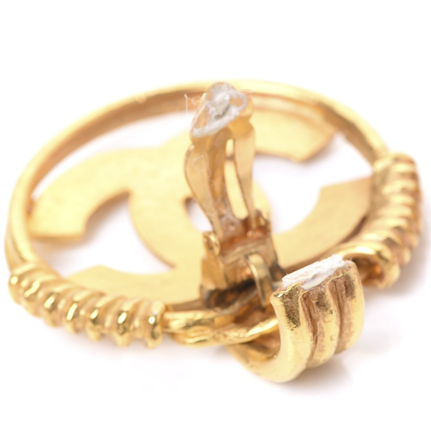Round CC Clip On Earrings Gold