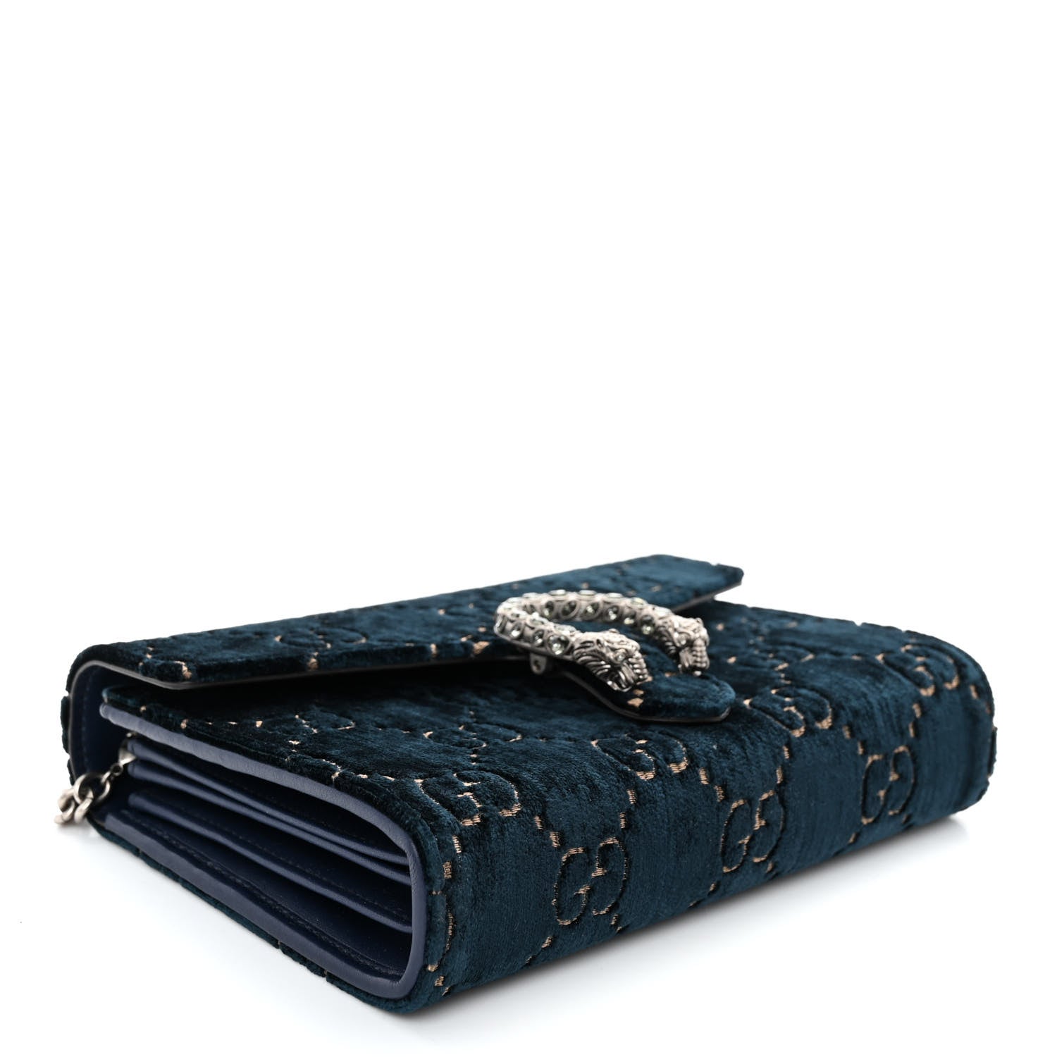 Gucci Velvet Crystal GG Monogram Mini Dionysus Chain Wallet Blue Beige Black 4 of 10
