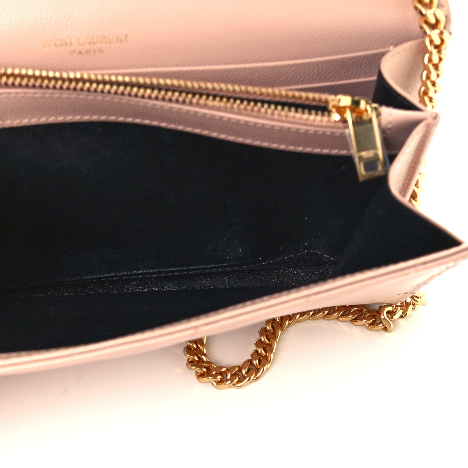 Saint Laurent Grain De Poudre Matelasse Chevron Monogram Chain Wallet Pale Pink 11 of 12