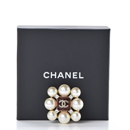 Chanel Pearl Resin Crystal CC Brooch Gold 5 of 5