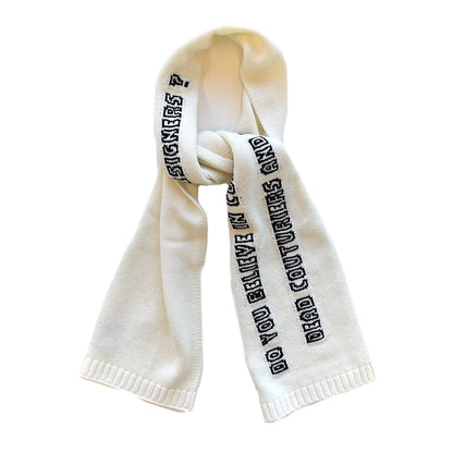 Gucci Wool Knit Fly Pig Scarf Ivory 1 of 5