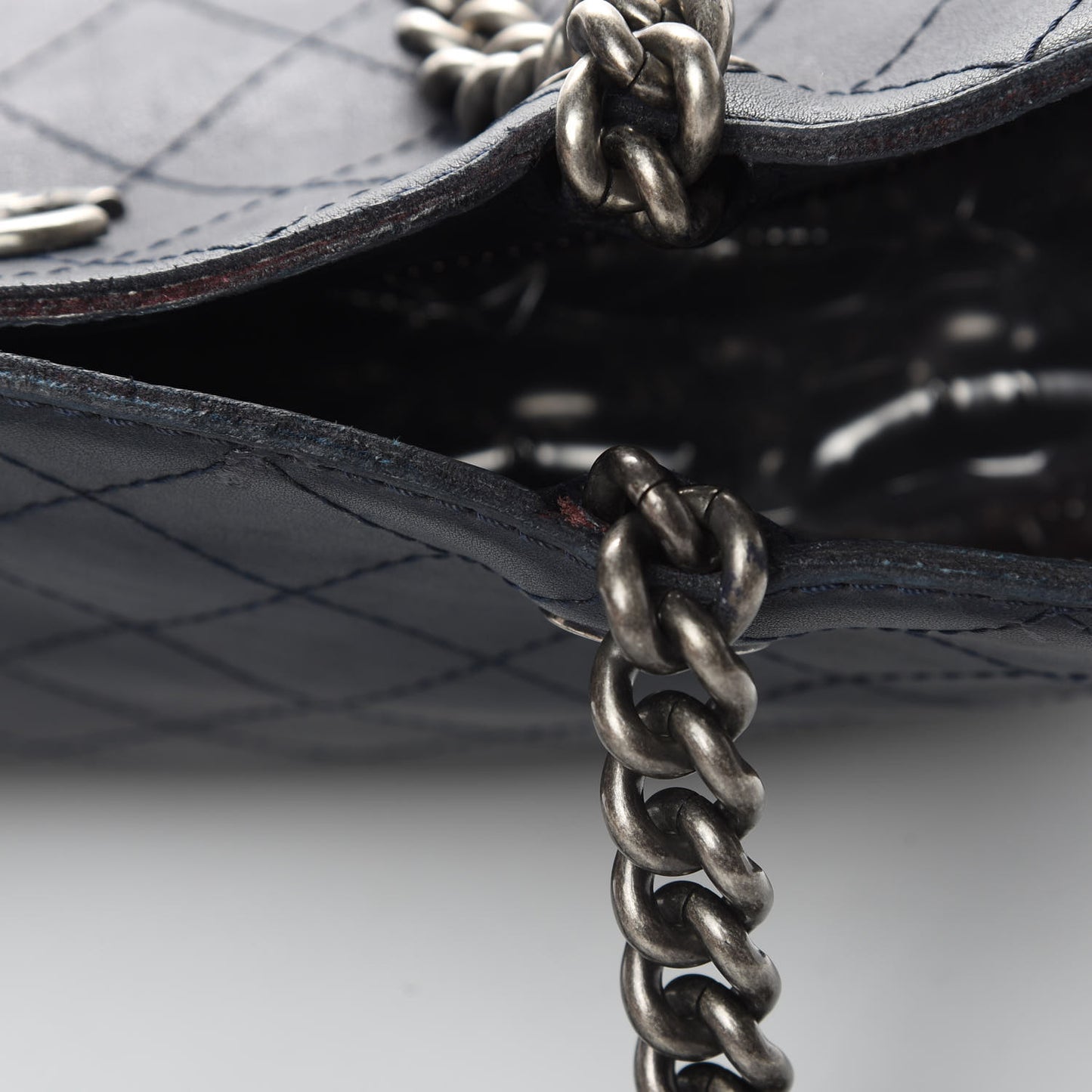 Calfskin Stitched Shopping Tote Blue
