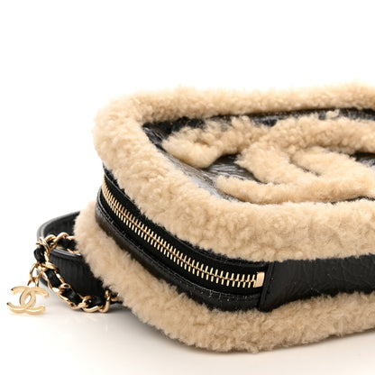 Chanel Shiny Crumpled Sheepskin Shearling Waist Bag Black Beige 9 of 10