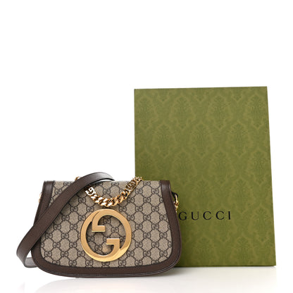 Gucci GG Supreme Monogram Textured Dollar Calfskin Blondie Chain Shoulder Flap Bag Beige Ebony New Acero 11 of 11