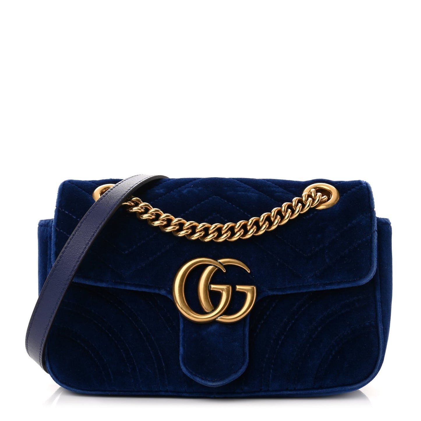 Velvet Matelasse Mini GG Marmont Shoulder Bag Cobalt Blue
