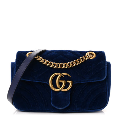 Gucci Velvet Matelasse Mini GG Marmont Shoulder Bag Cobalt Blue 1 of 10