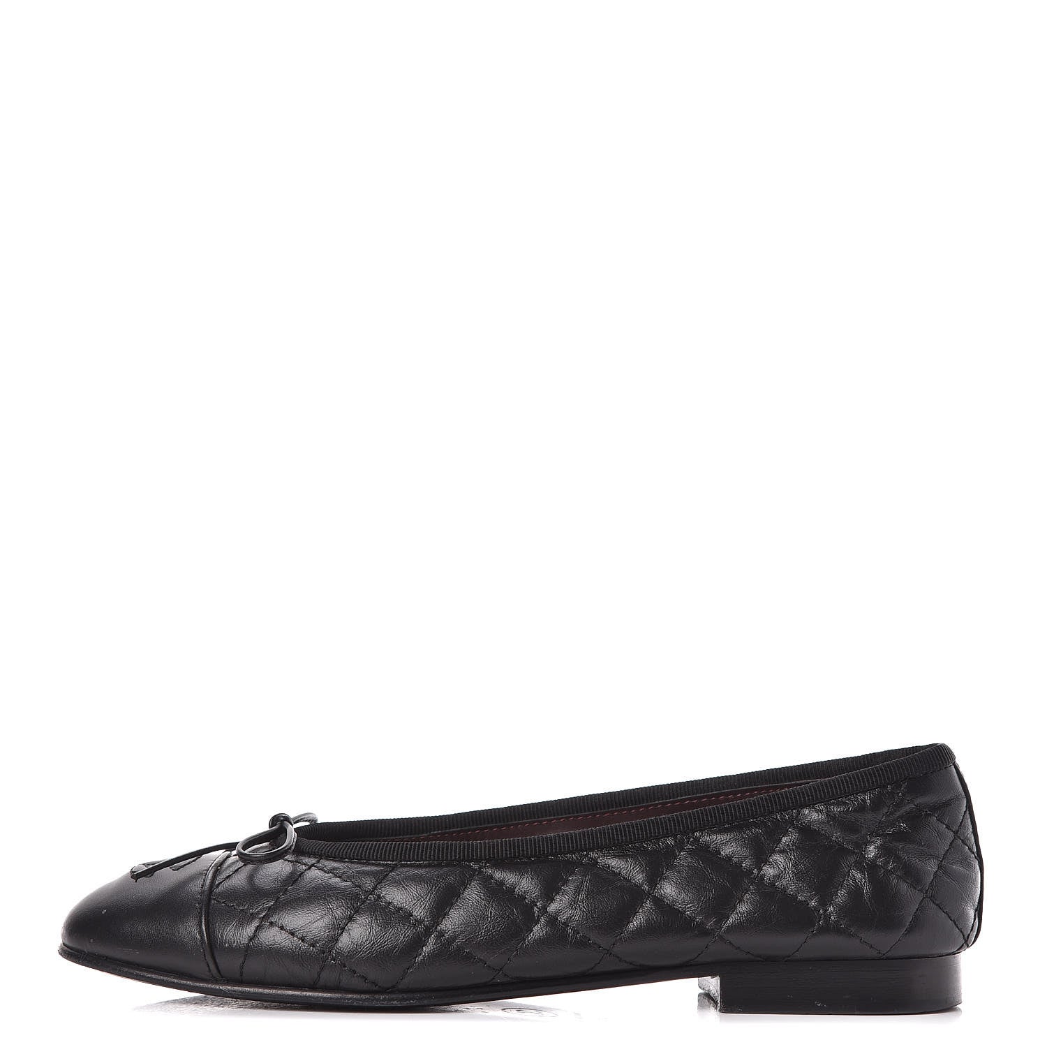 Chanel Aged Calfskin Quilted CC Cap Toe Ballerina Flats 36.5 Black 1 of 14