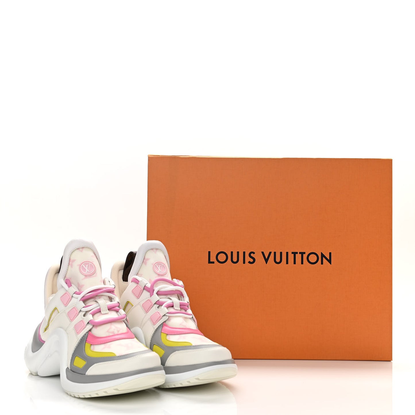 Calfskin Technical Nylon LV Archlight Sneakers 40 White Pink Yellow
