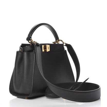 Fendi Vitello Seta Nabuk Pequin Mini Peekaboo Iconic Satchel Ebano Tobacco Moro 2 of 11