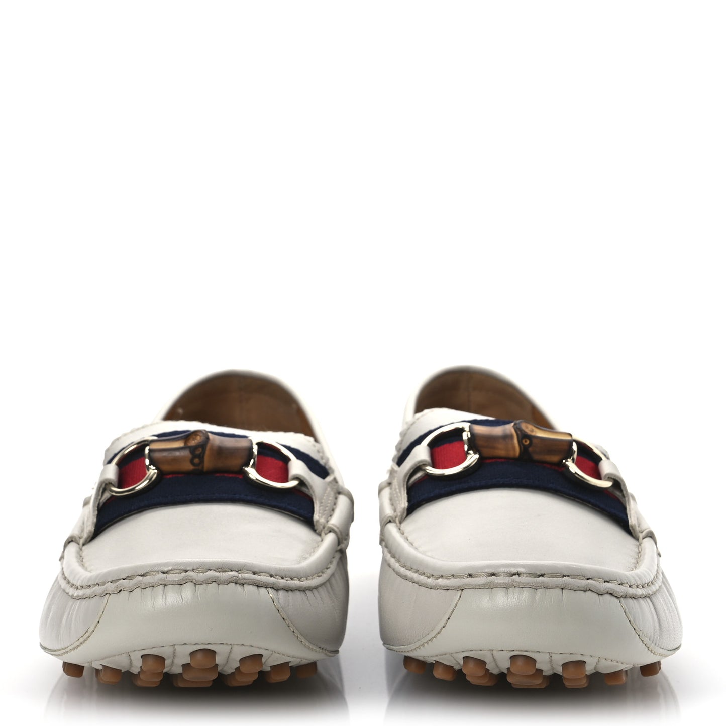 Calfskin Horsebit Web Bamboo Driving Loafers 41 White