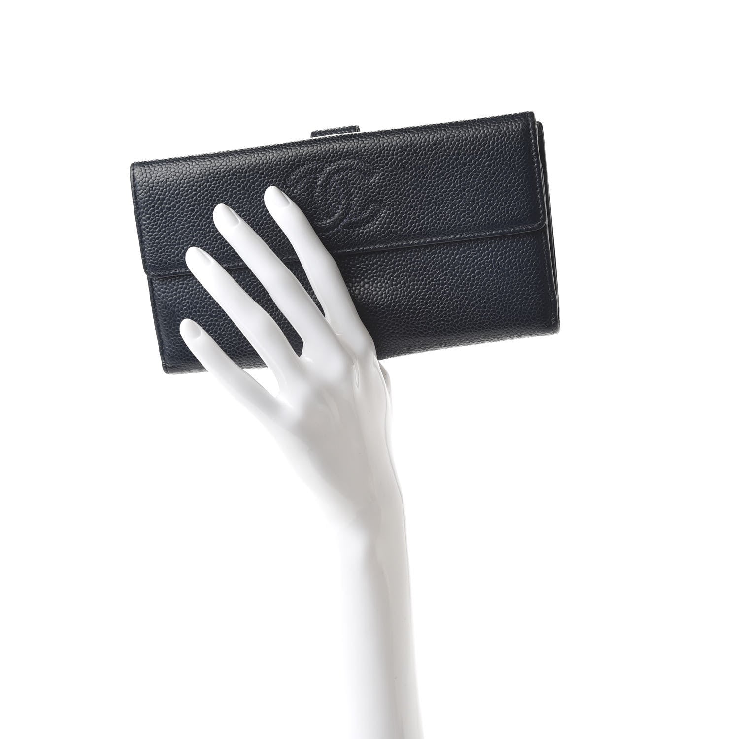 Chanel Caviar CC Long Flap French Wallet Navy Blue 2 of 12